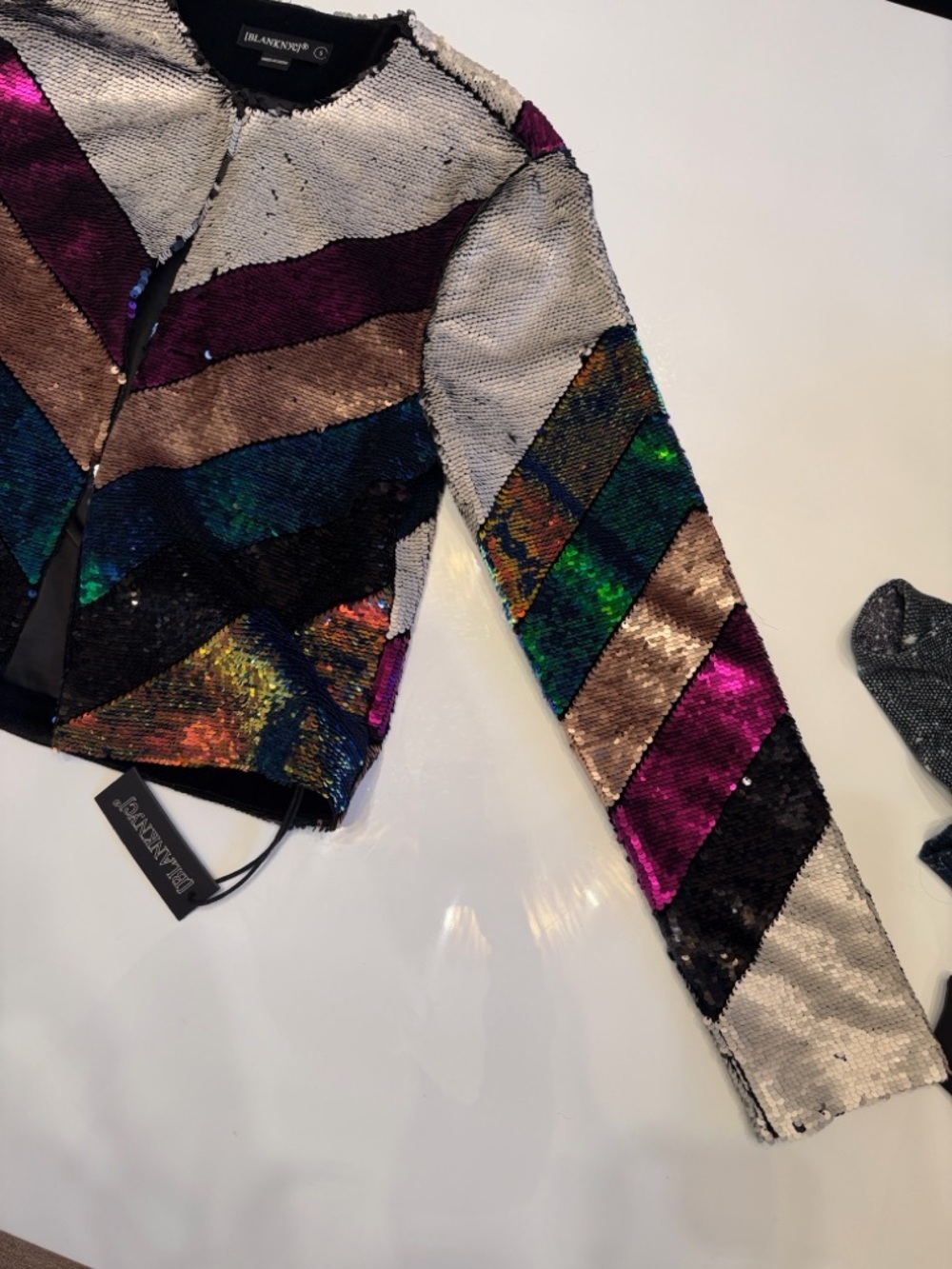 Blank NYC Multicolor Sequin Chevron Blazer Jacket - Picture 4 of 10